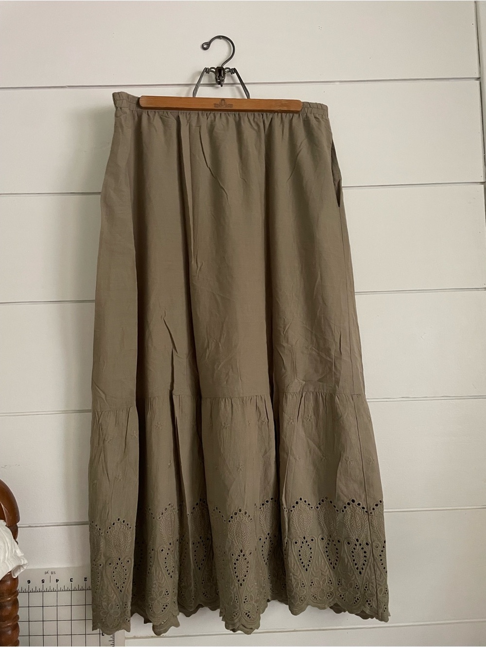 Neuflora - Delphi Tiered Eyelet Maxi Skirt in Taupe